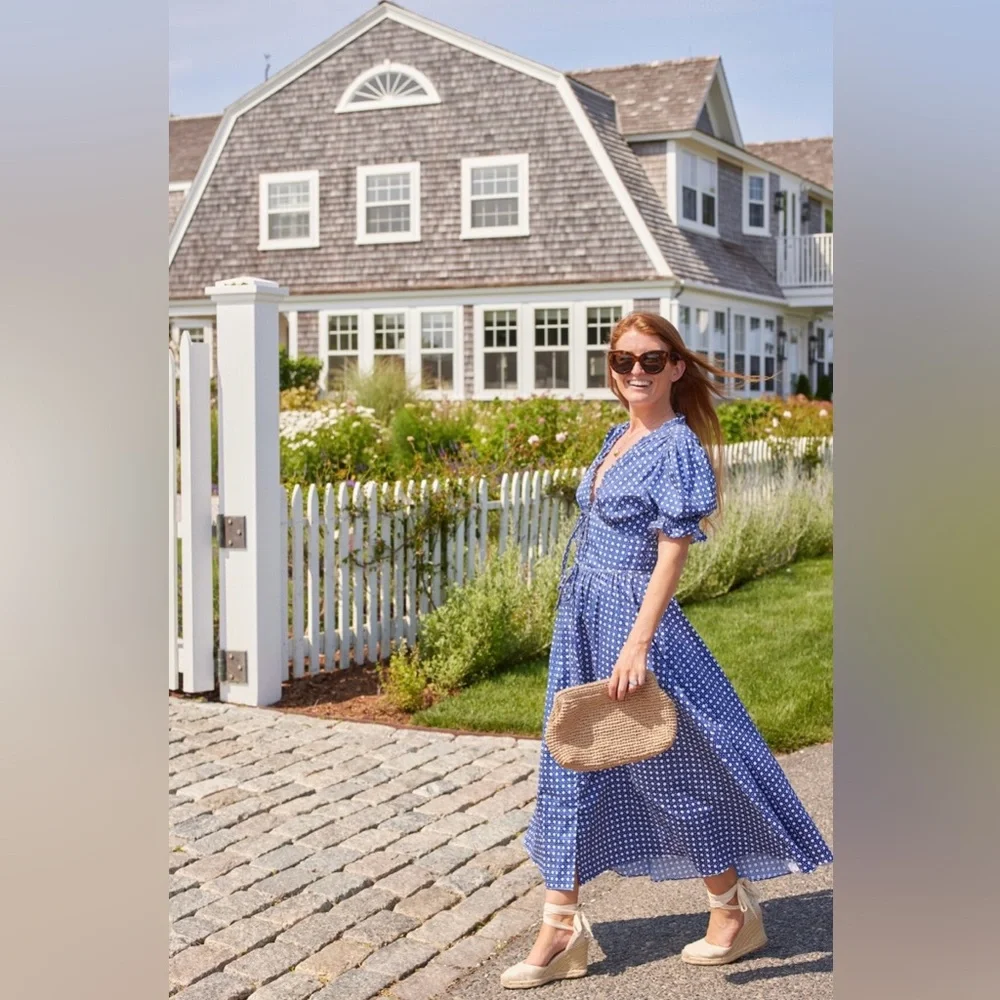 Hill House Blue Polka Dot Maxi Dress - Picture 1 of 8